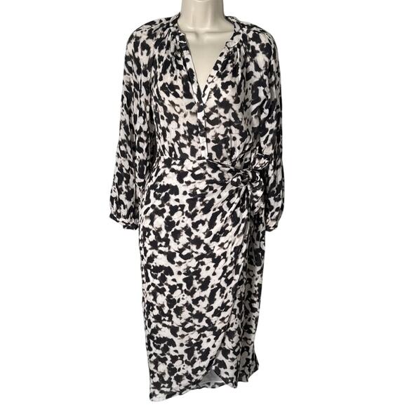 Rails Tyra Blurred Cheetah V Neck Faux Wrap Tie Side Midi Dress Size XS - Picture 4 of 15